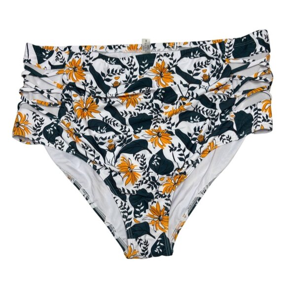 High Waisted Floral Print Bikini Bottom Strappy Side Design Size 22 Dark Teal - Picture 1 of 6